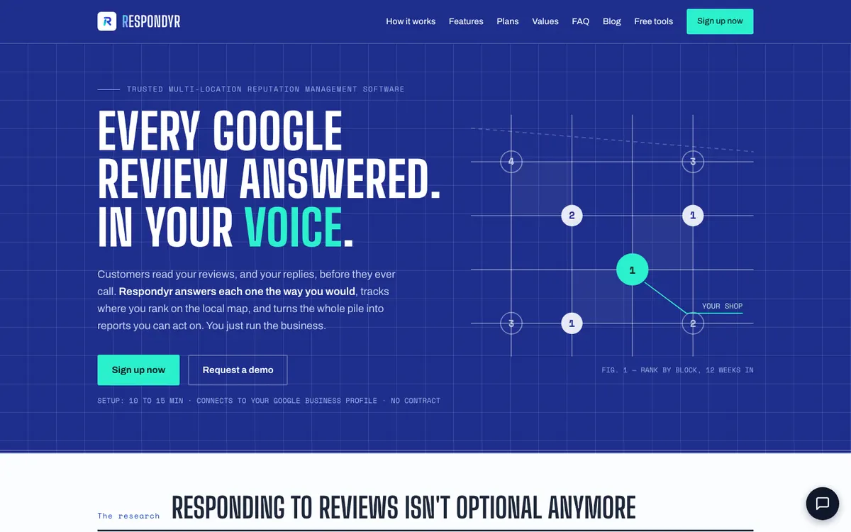 Respondyr home page on a desktop screen